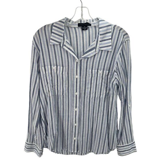 Sanctuary tomboy Striped Boyfriend Button Down Shirts Blue White Size Medium EUC - Picture 1 of 10